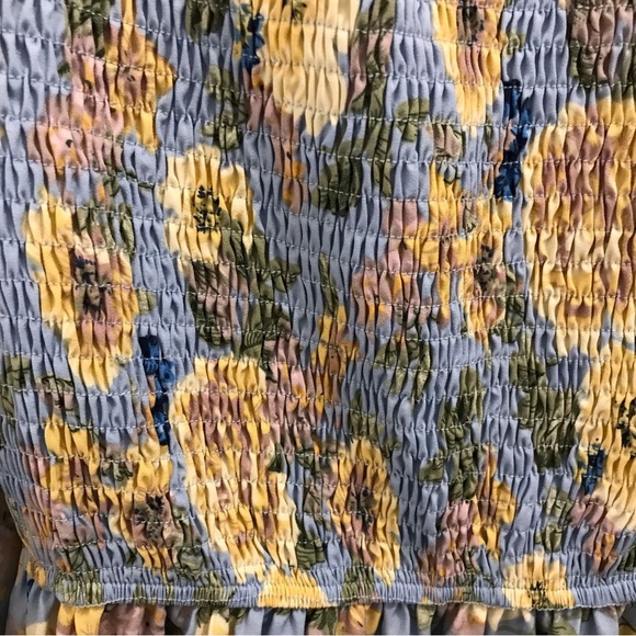 NWT HL Affair Floral Mini Dress Small blue yellow smocked long sleeve - Picture 4 of 12